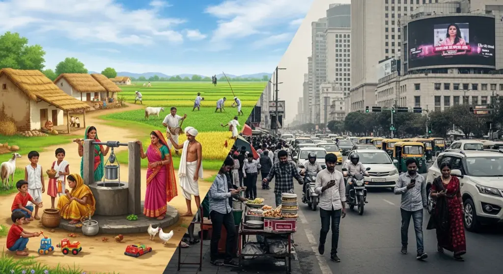Comparison chart showing difference between Indian rural and urban lifestyle