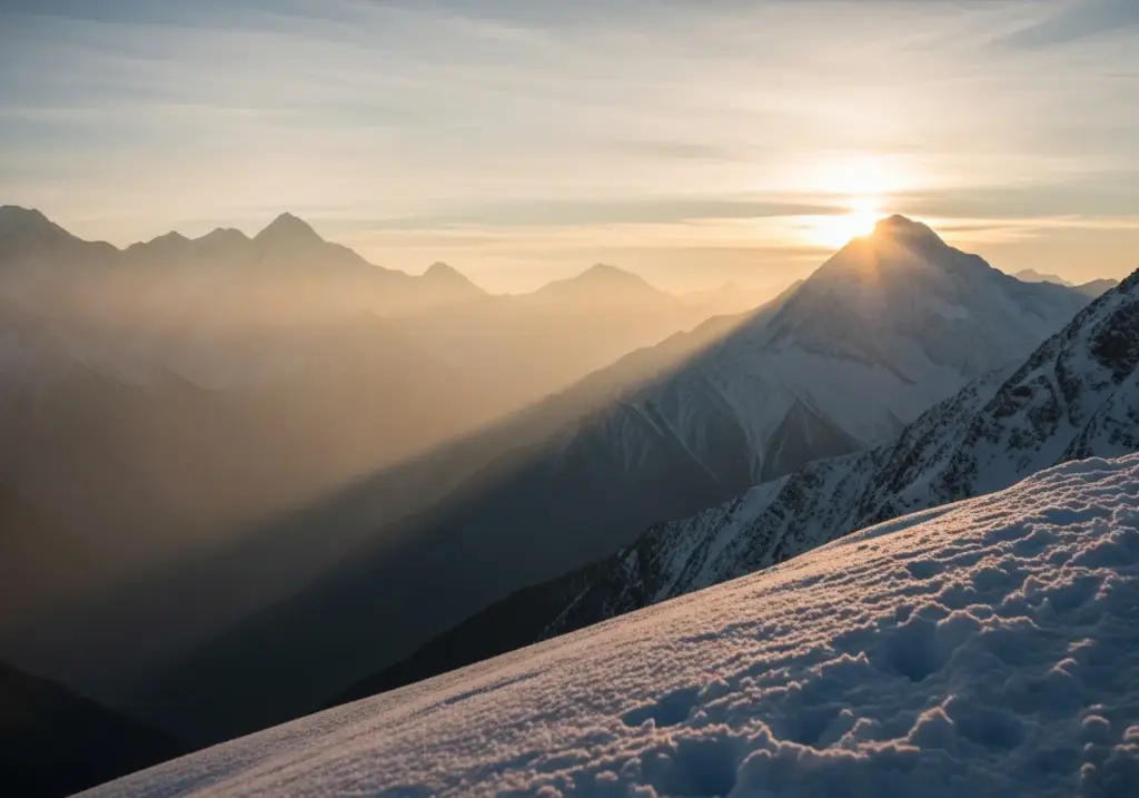 Sunrise over snowy mountains symbolizing peace