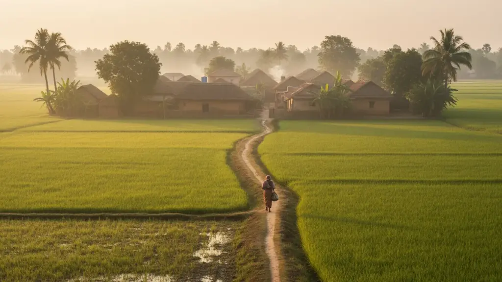 Morning walk in an Indian village field