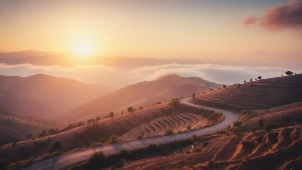 sunset on Uttarakhand hills road
